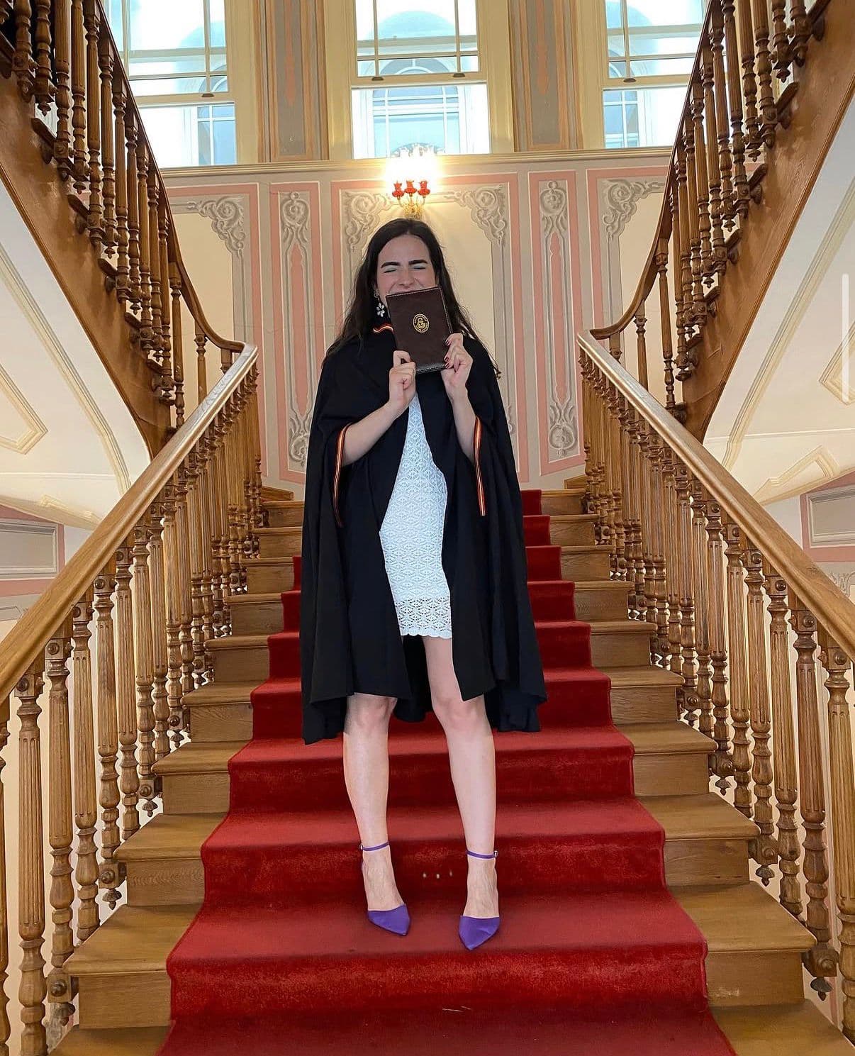 Ceyda on the staircase of Galatasaray University on her graduation day